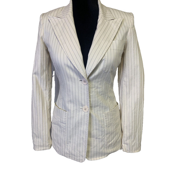Vtg Anne Klein Blazer Womens Size 2 White w/ Stripes Shoulder Pads Sport Coat - Picture 7 of 14
